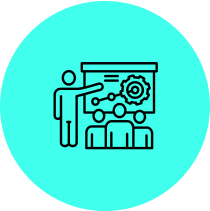 Presentation icon with people and chart.