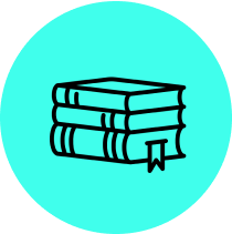 Stack of books with a bookmark icon.